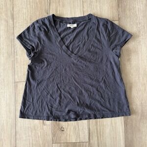 MADEWELL Women's 100% Cotton Softfade Gray V-Neck Crop Tee Medium ND822